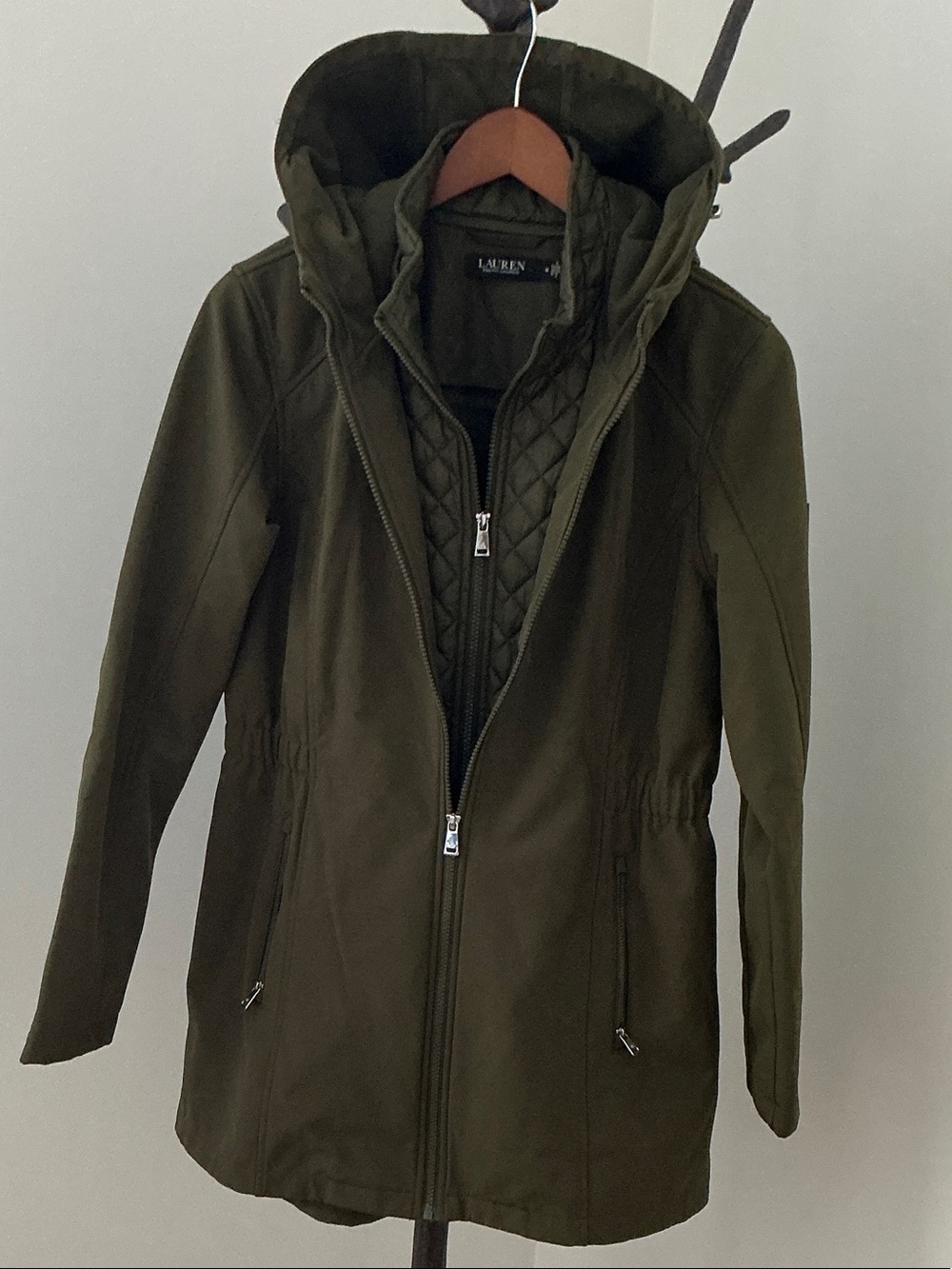 Lauren Ralph Lauren Hooded Hooded Olive Green Soft Shell Jacket